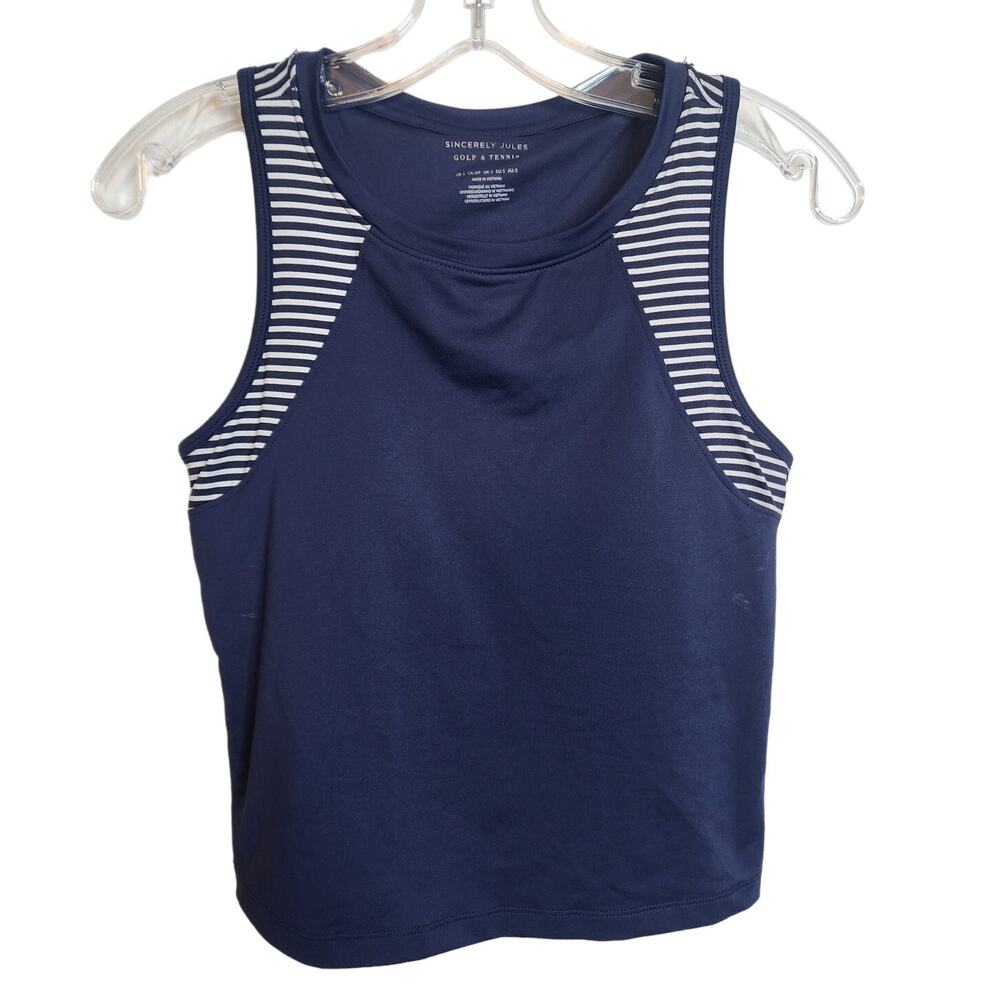 Sincerely Jules Navy/White Racerback Tennis/Golf Tank, Small